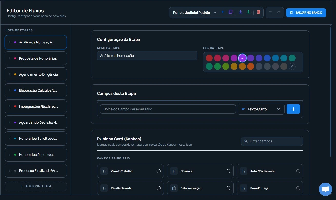 Editor de Fluxos: Como Configurar as Etapas do Seu Processo Pericial